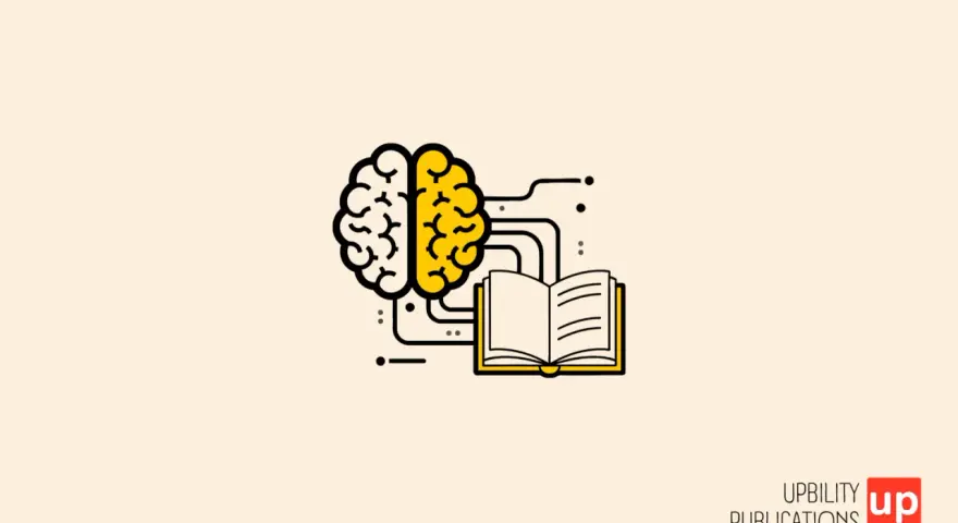 Cervello stilizzato collegato a un libro aperto, simbolo di apprendimento e memoria permanente.