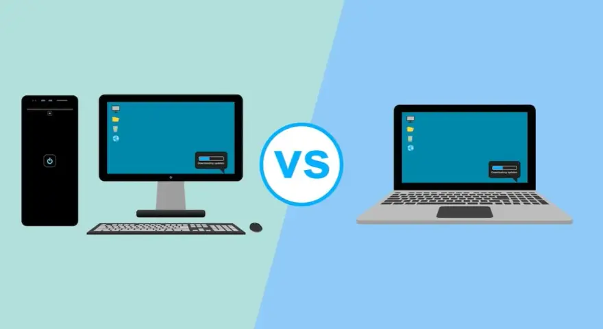 Confronto tra un PC fisso e un notebook, evidenziando la differenza tra notebook e pc portatile.