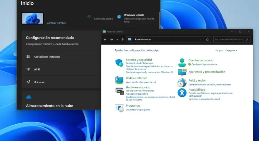 Schermata di Windows 11 che mostra come aprire il pannello di controllo, con le opzioni di configurazione del PC visibili.