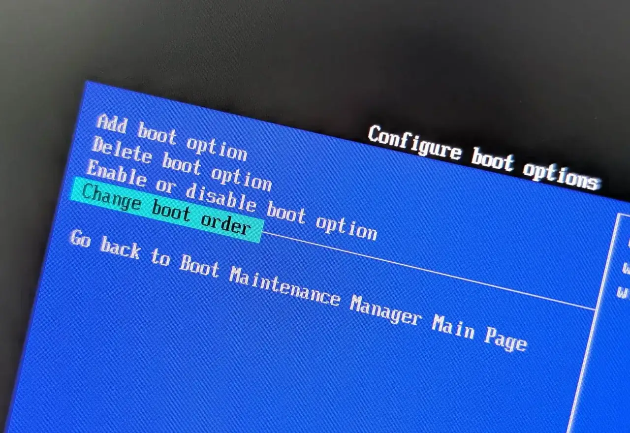 Schermata di configurazione per come accedere al BIOS, con opzioni per modificare l'ordine di avvio.