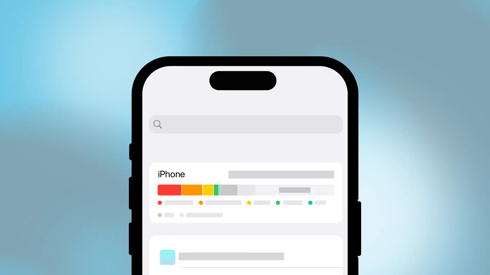 Schermata di un iPhone che mostra l'utilizzo della memoria. La barra colorata indica lo spazio occupato da app, foto e altri dati.