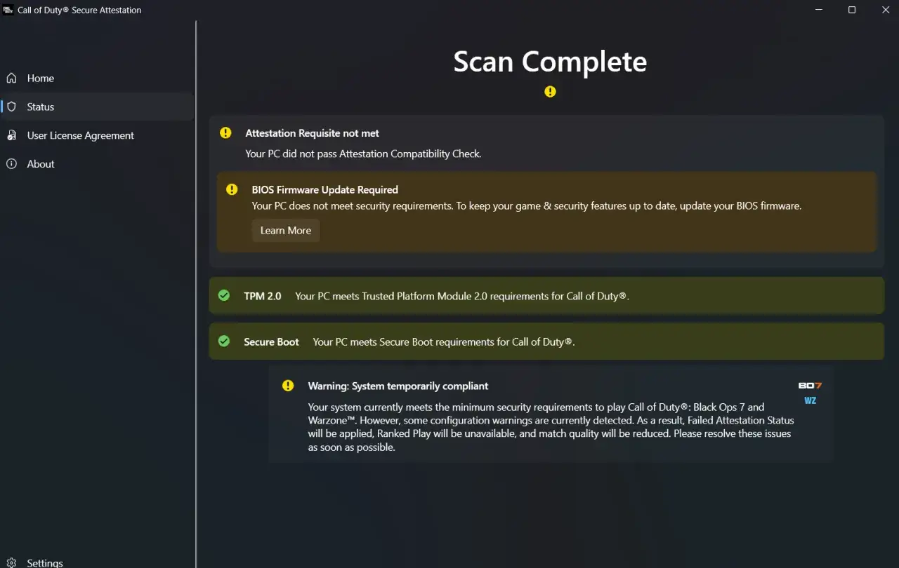 Scan completo: BIOS firmware update required. Per mantenere aggiornati gioco e sicurezza, è necessario come aggiornare firmware.