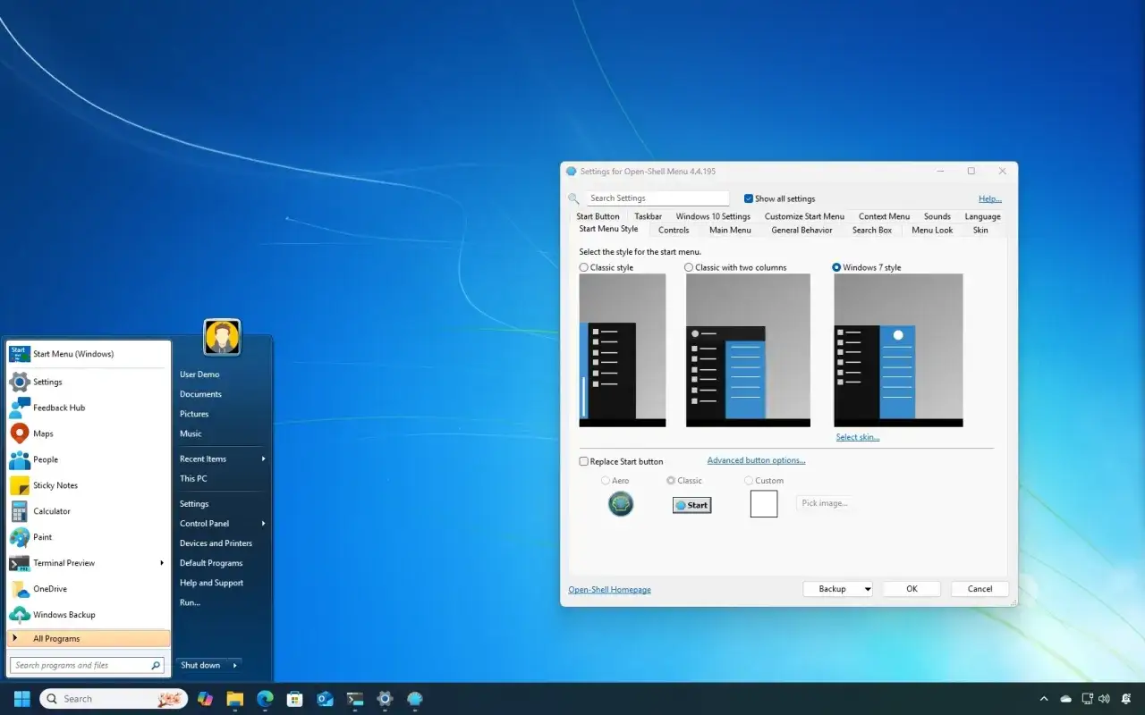 Il menu Start di Windows 11 può assomigliare a quello di Windows 10 con Open-Shell, scegliendo lo stile 