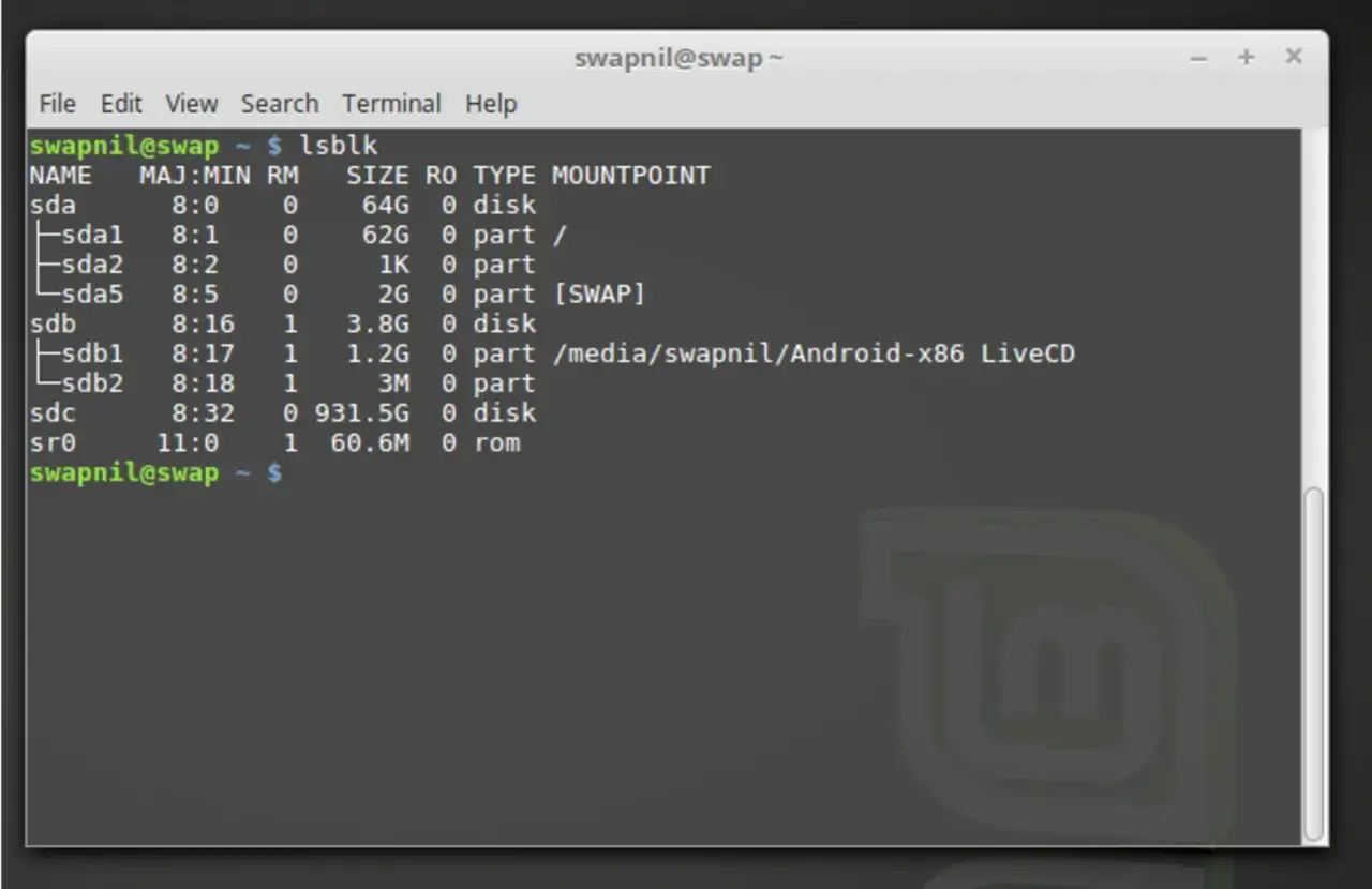 Schermata terminale Linux che mostra il comando