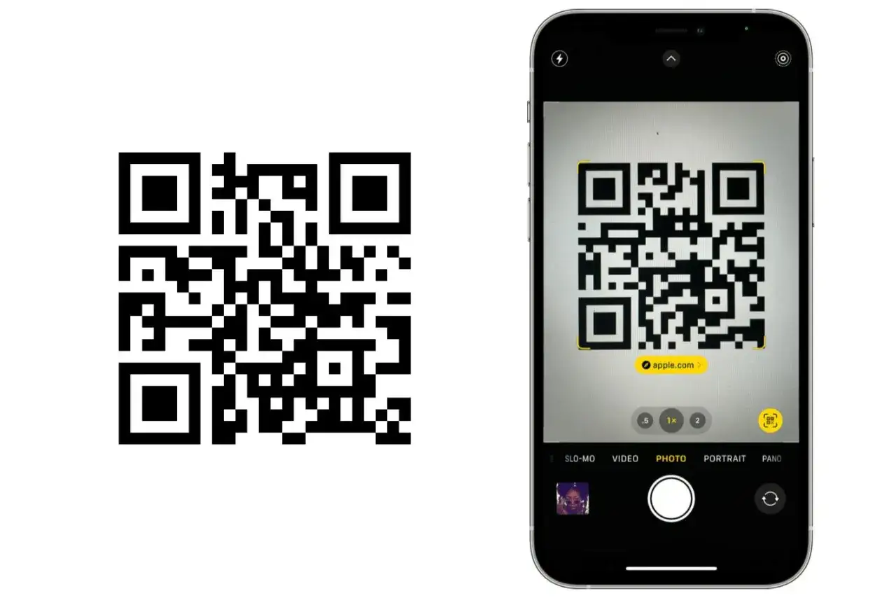 Un iPhone inquadra un QR code, mostrando come leggere qr code. Il sito apple.com è pronto per essere visitato.