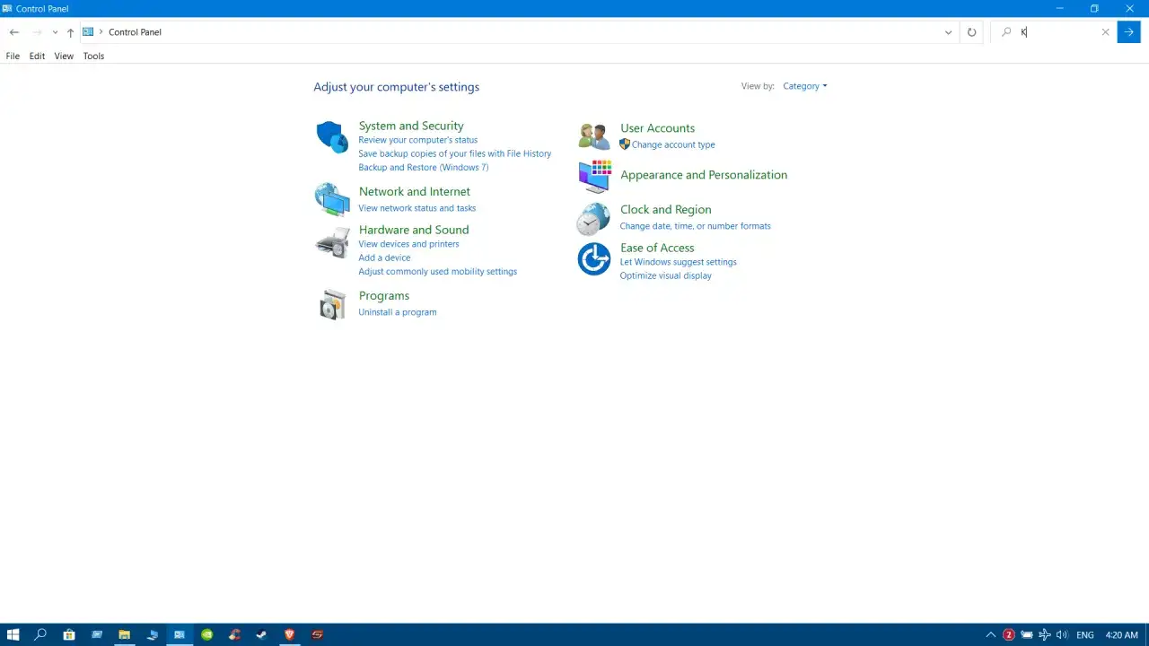 Schermata del Pannello di Controllo di Windows, utile per capire come aprire il pannello di controllo e gestire le impostazioni del PC.