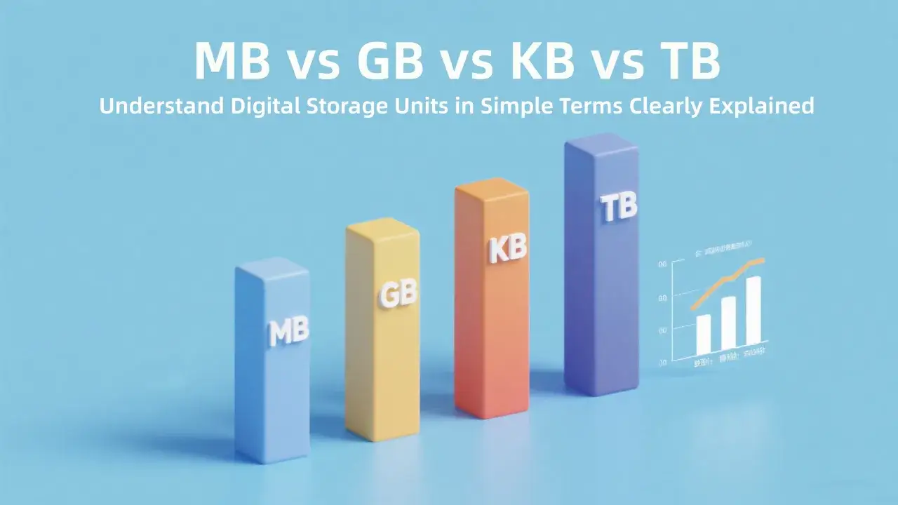Grafico a barre che illustra le unit&agrave; di archiviazione digitale: MB, GB, KB, TB. Il significato di MB &egrave; il punto di partenza per capire le dimensioni dei file.