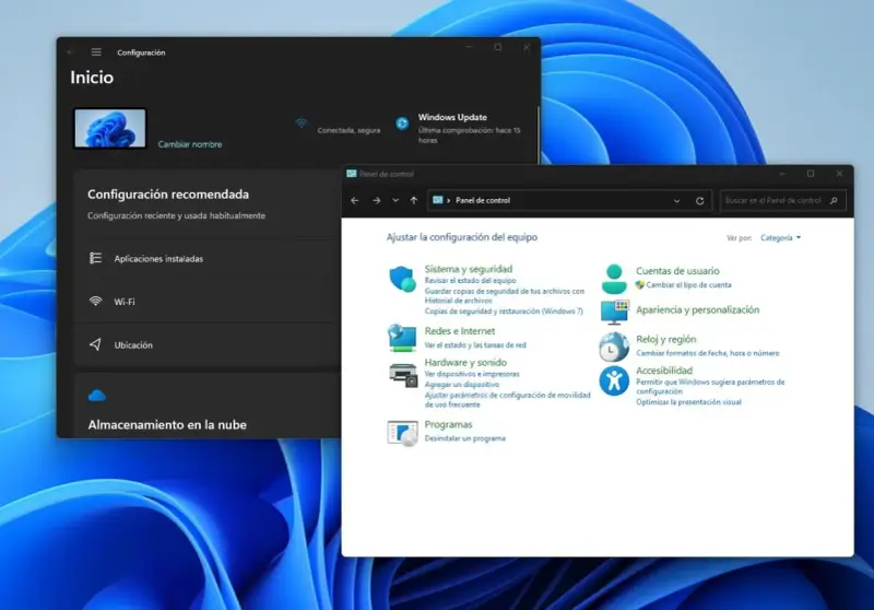 Schermata di Windows 11 che mostra come aprire il pannello di controllo, con le opzioni di configurazione del PC visibili.